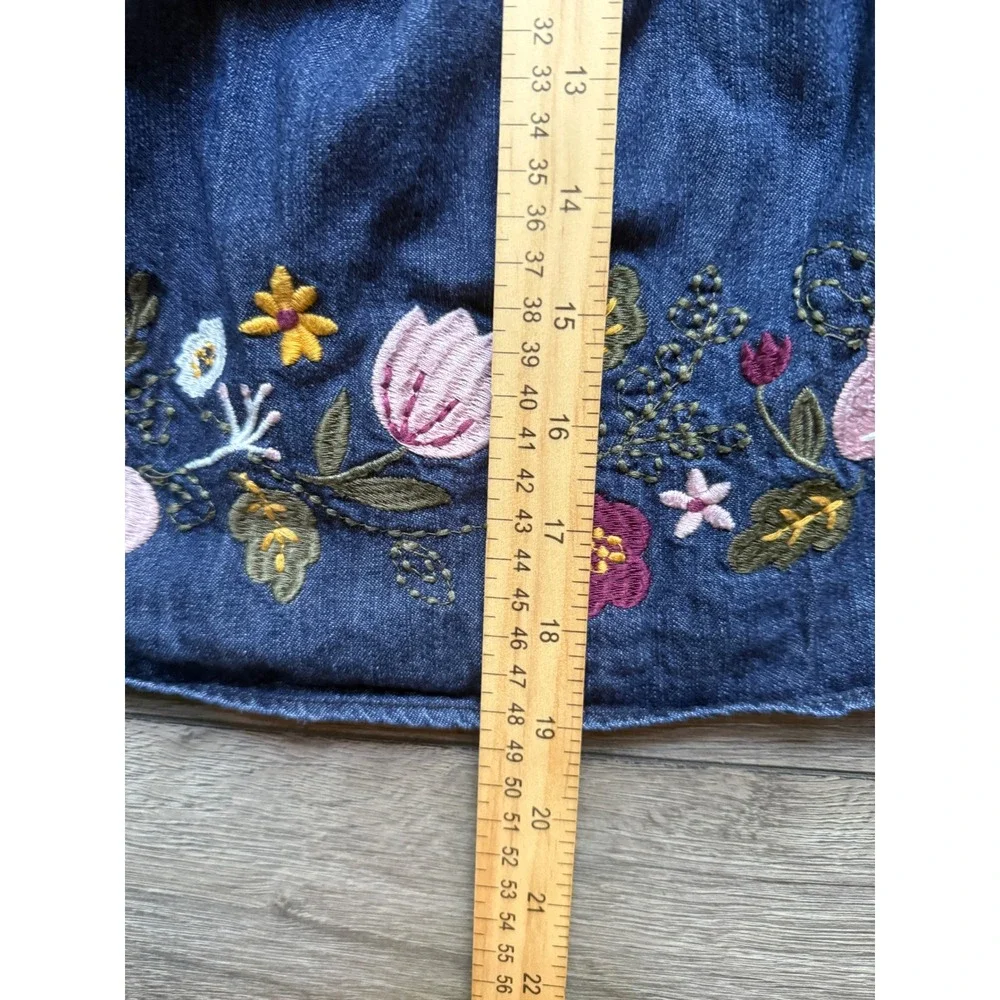 Artisan NY‎ Kids Girls Blue Denim Floral Embroidered Short Sleeve Dress Size 2T